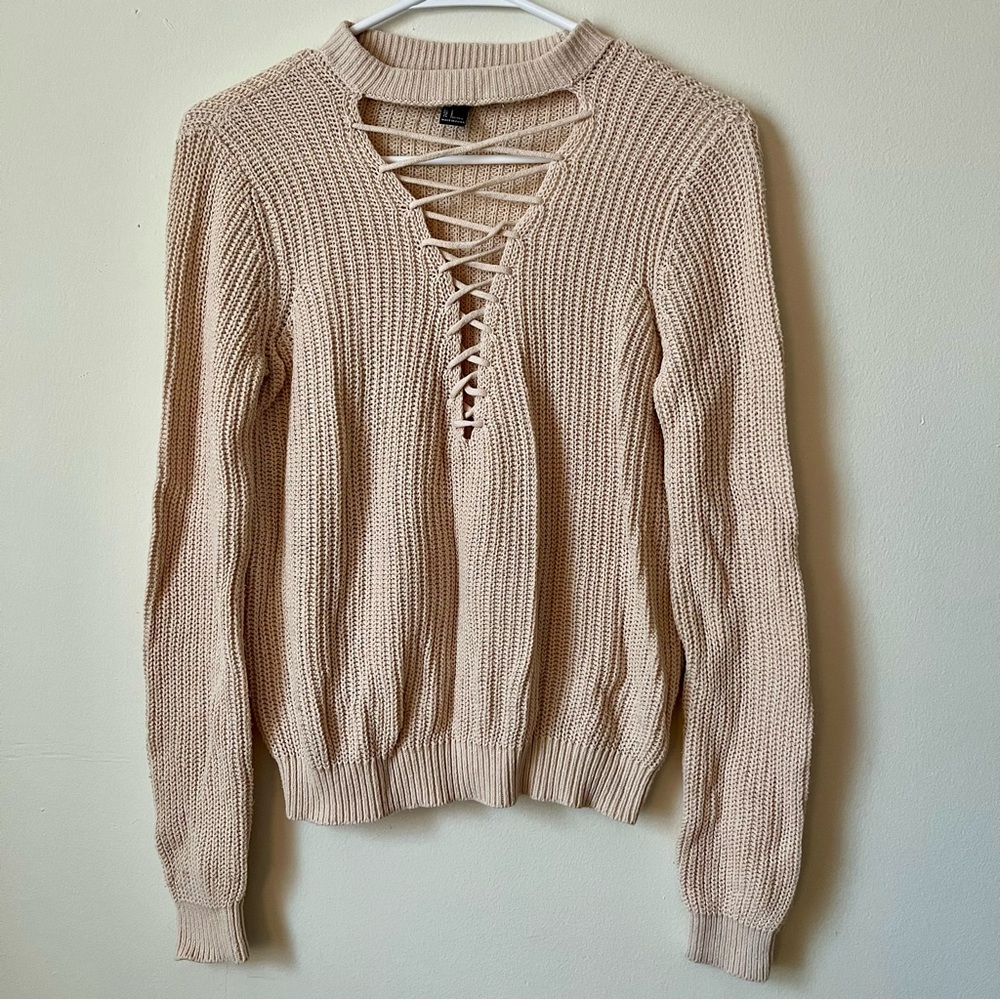Beige/Cream Tie Front Sweater